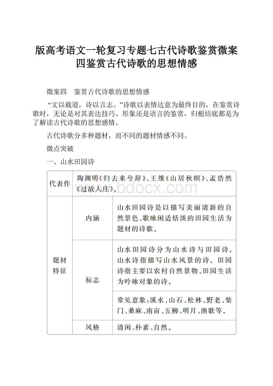 版高考语文一轮复习专题七古代诗歌鉴赏微案四鉴赏古代诗歌的思想情感.docx