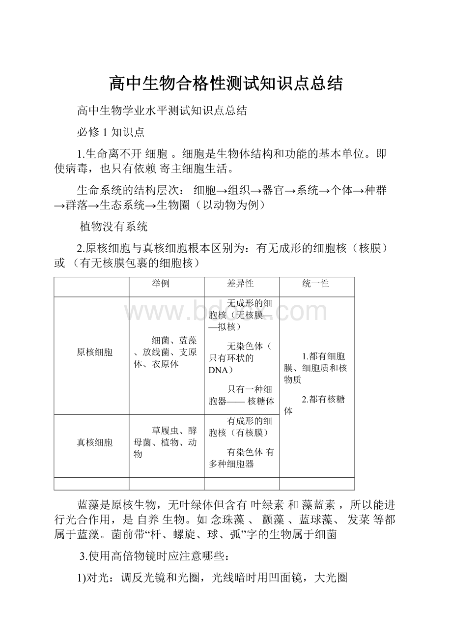 高中生物合格性测试知识点总结.docx_第1页