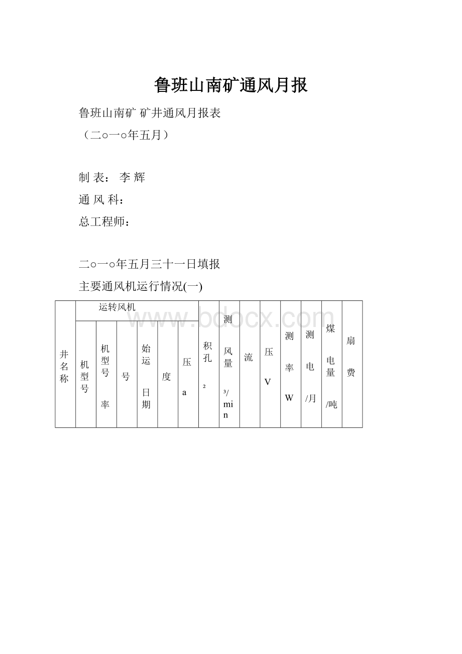 鲁班山南矿通风月报.docx