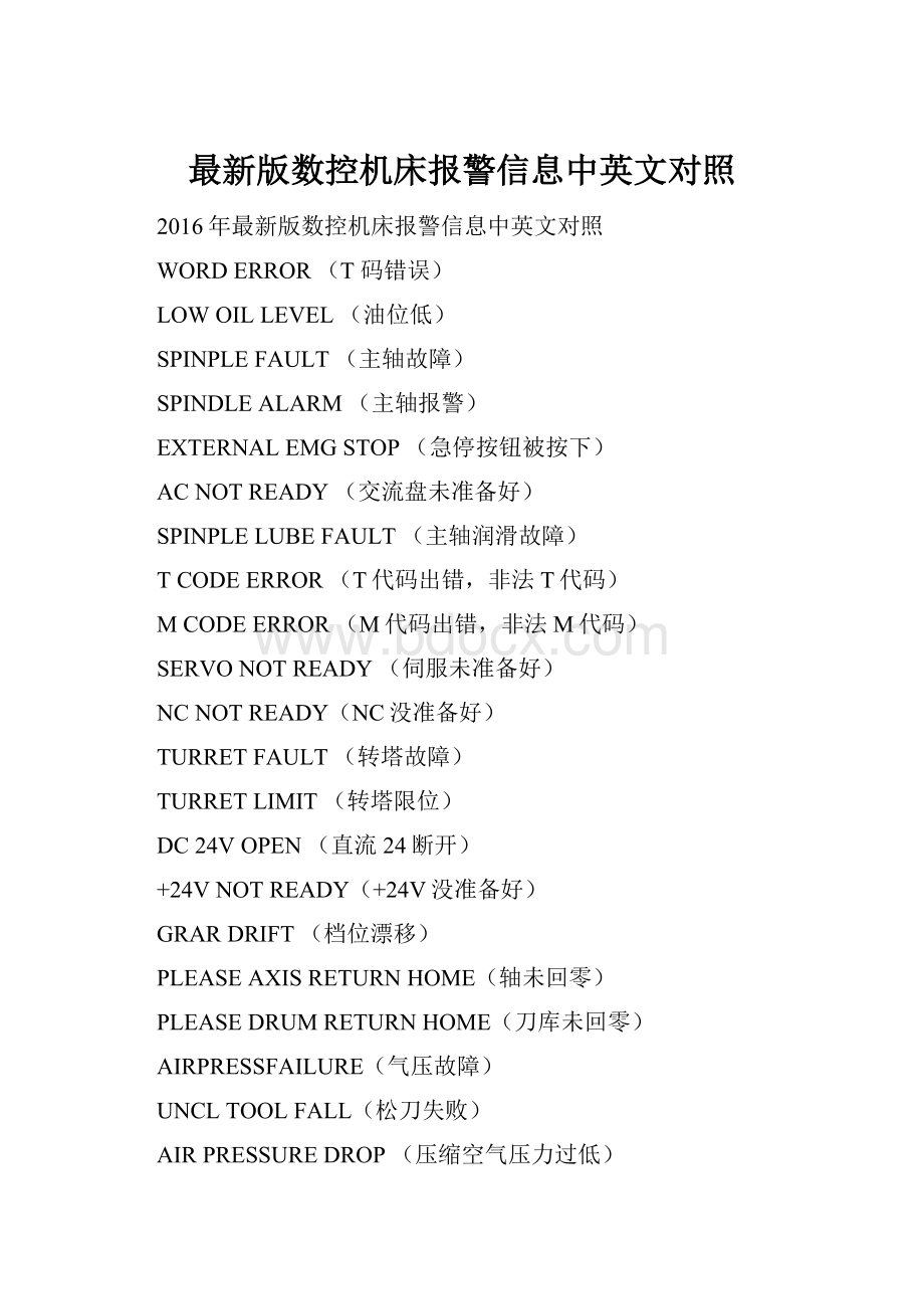 最新版数控机床报警信息中英文对照.docx_第1页