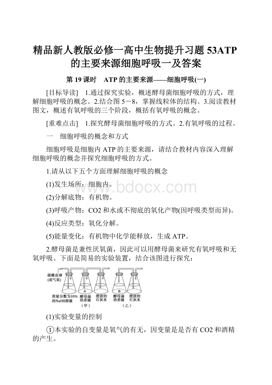 精品新人教版必修一高中生物提升习题53ATP的主要来源细胞呼吸一及答案.docx_第1页