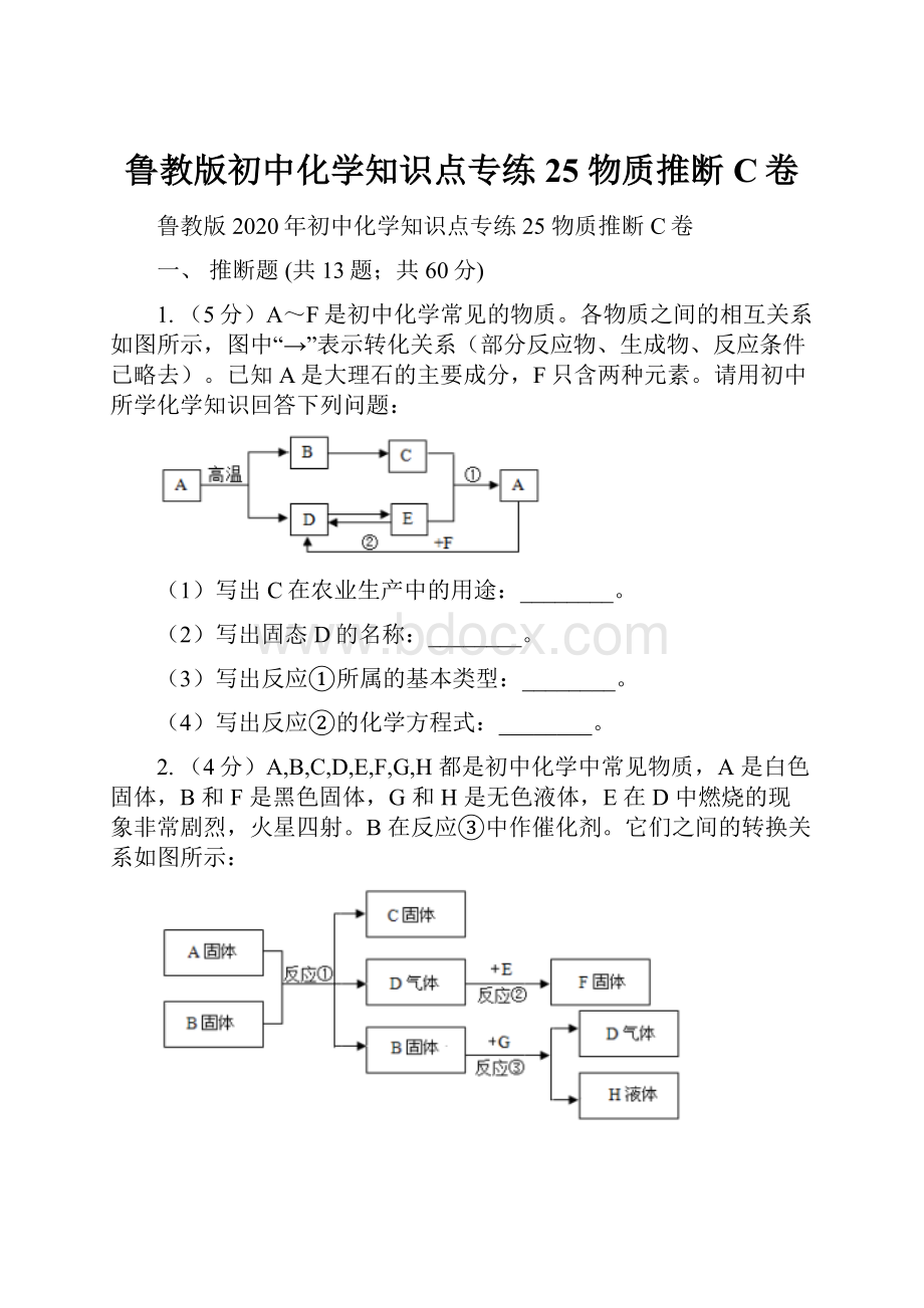 鲁教版初中化学知识点专练 25 物质推断C卷.docx