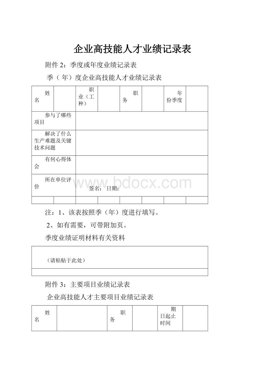 企业高技能人才业绩记录表.docx_第1页