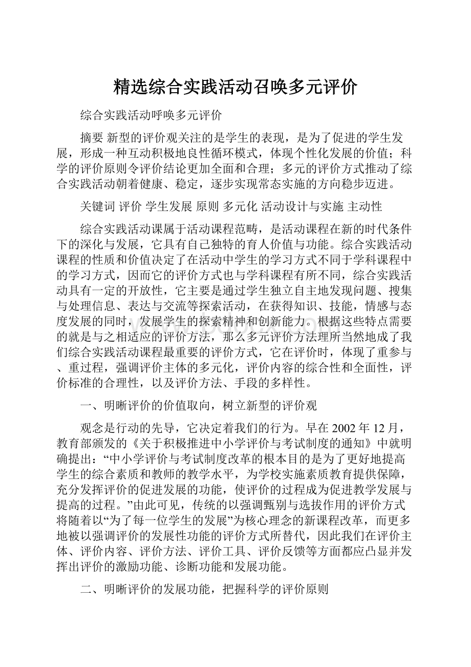 精选综合实践活动召唤多元评价.docx