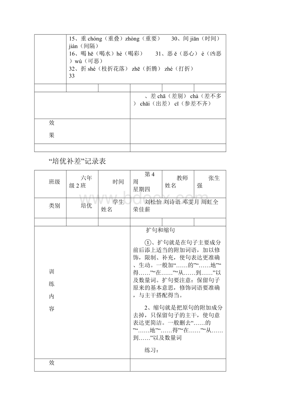 小学六年级语文培优补差活动记录文本.docx_第3页