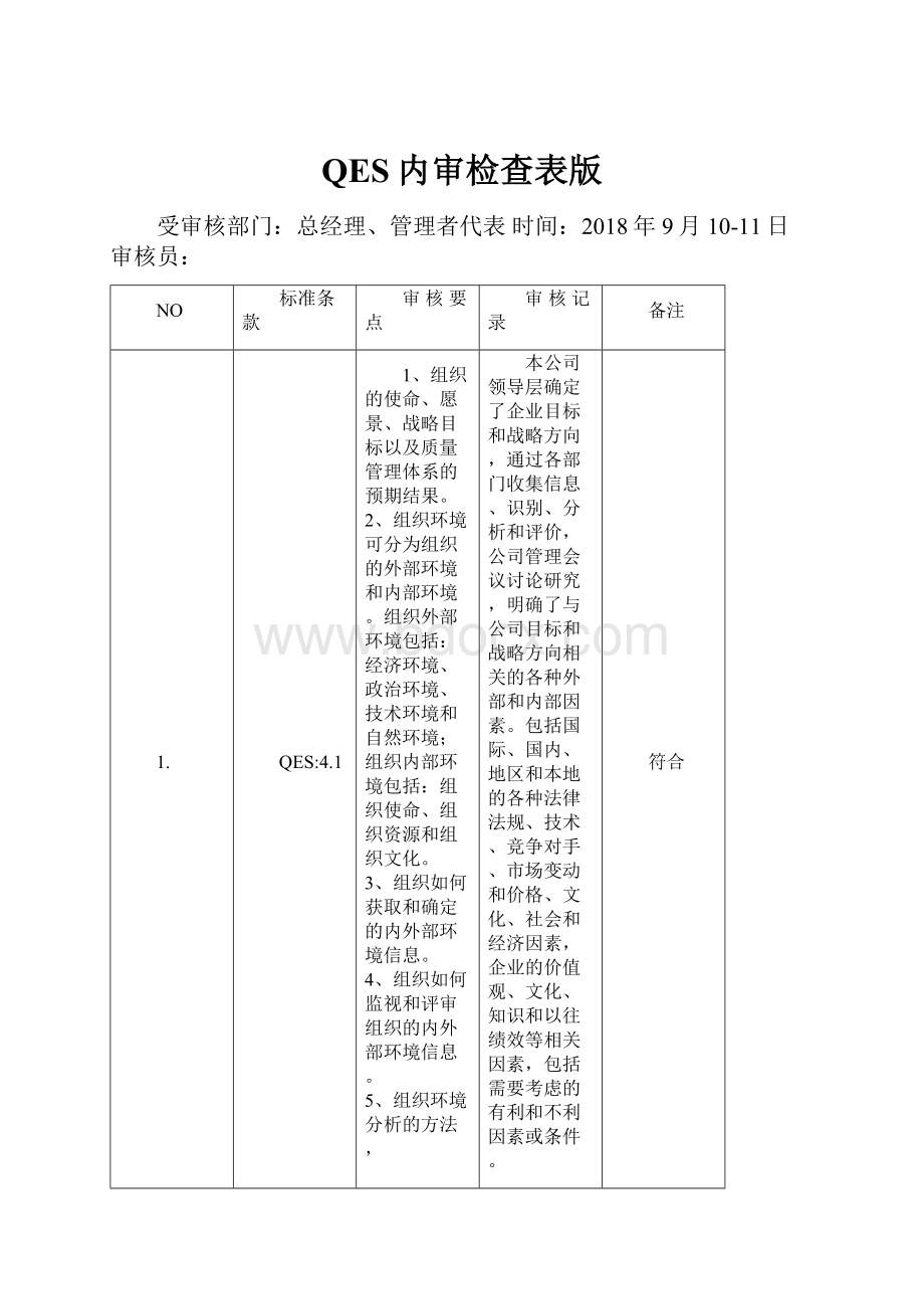 QES内审检查表版.docx_第1页