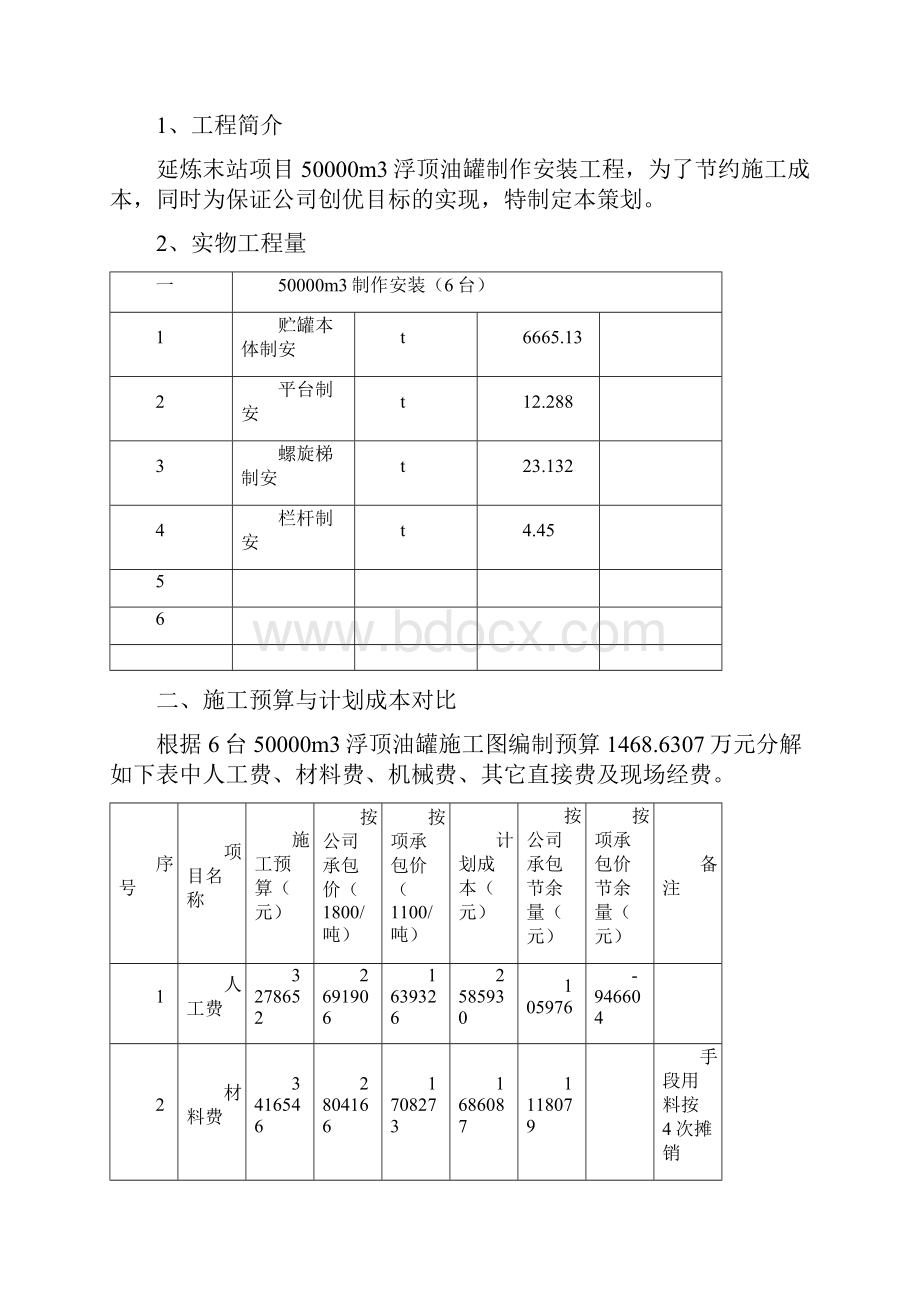 炼化末站项目50000m3浮顶油罐制安成本策划解析.docx_第2页