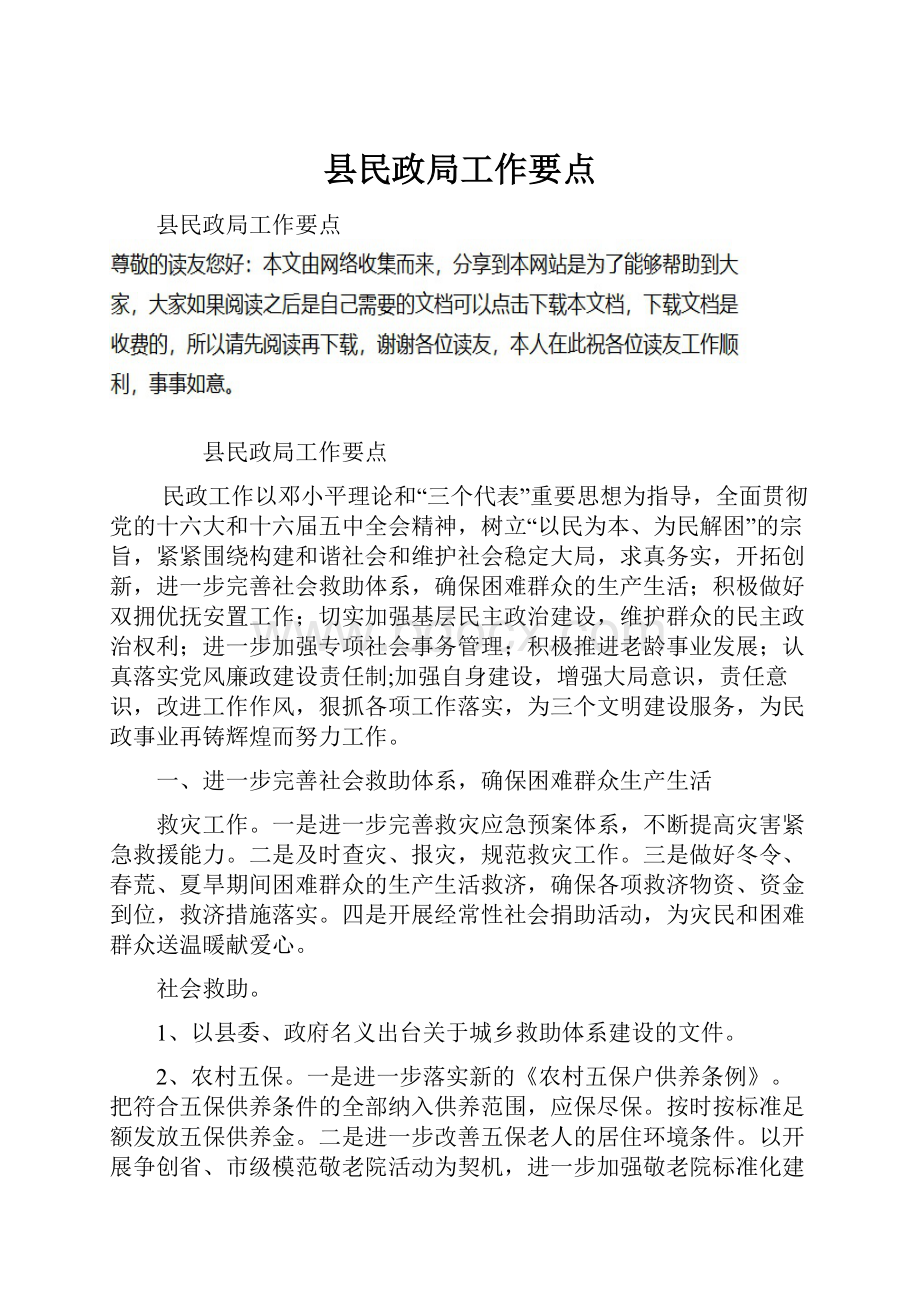 县民政局工作要点.docx_第1页