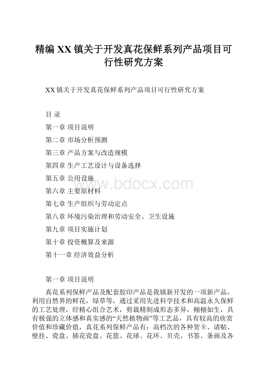 精编XX镇关于开发真花保鲜系列产品项目可行性研究方案.docx_第1页