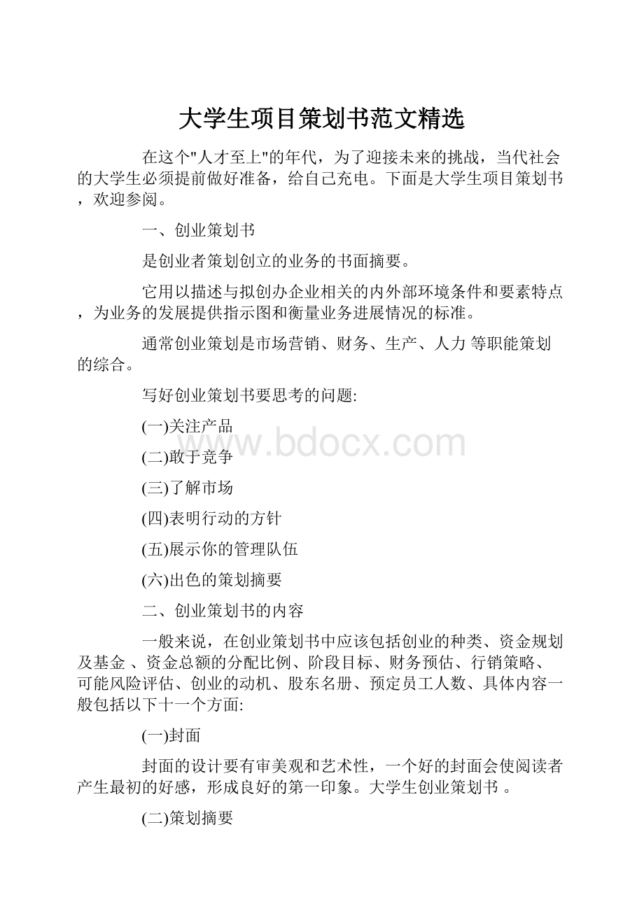 大学生项目策划书范文精选.docx