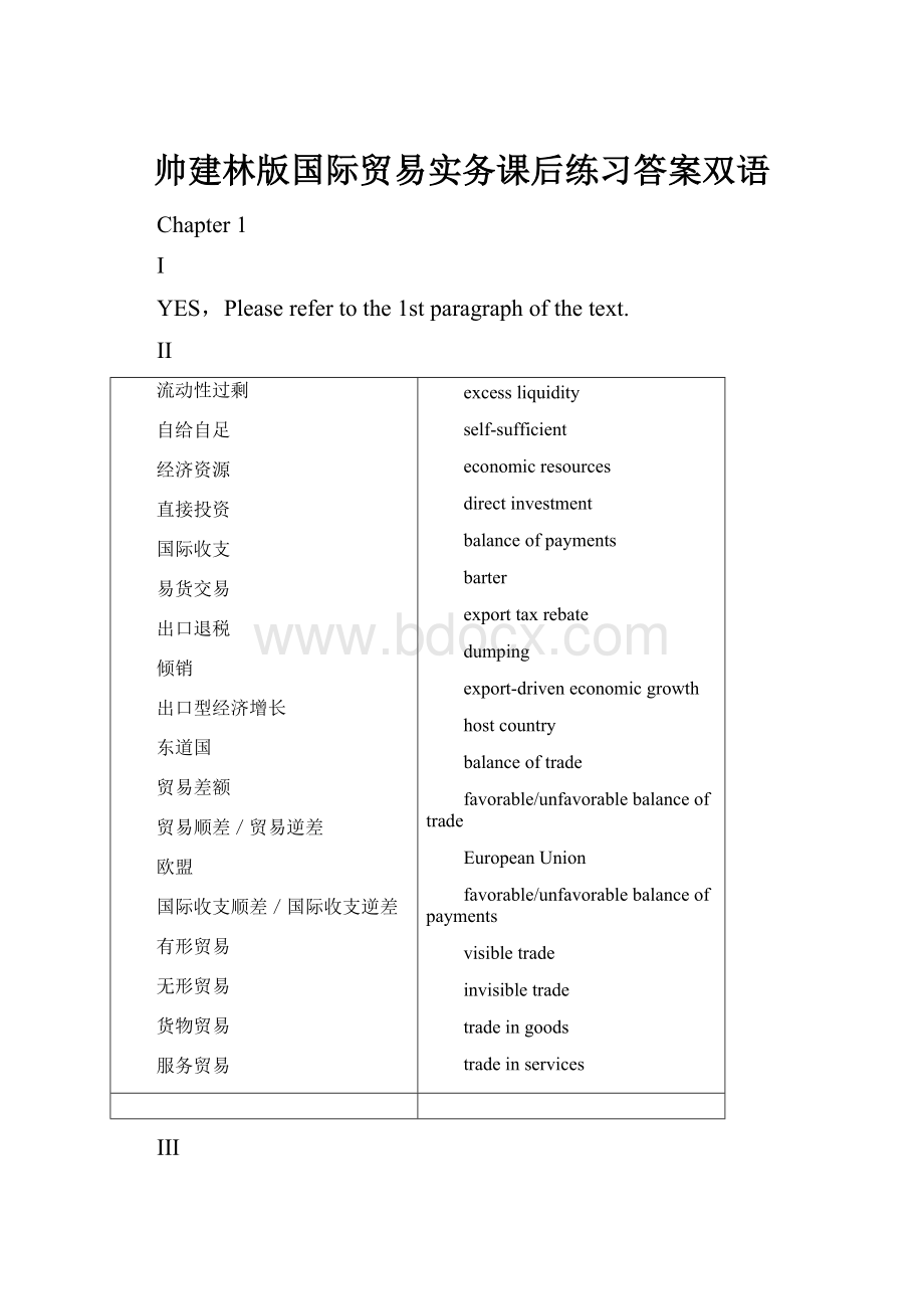 帅建林版国际贸易实务课后练习答案双语.docx