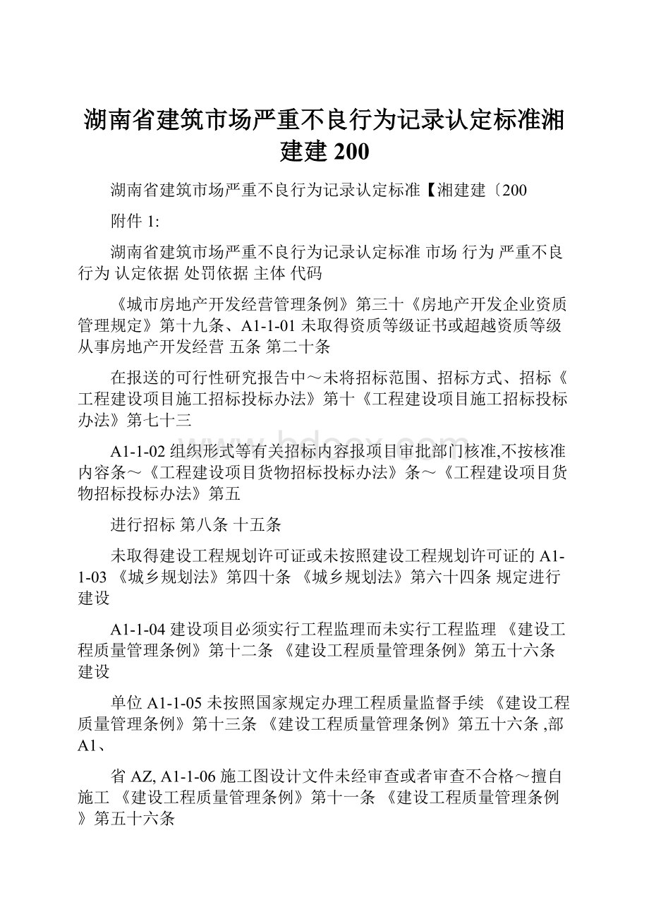 湖南省建筑市场严重不良行为记录认定标准湘建建200.docx