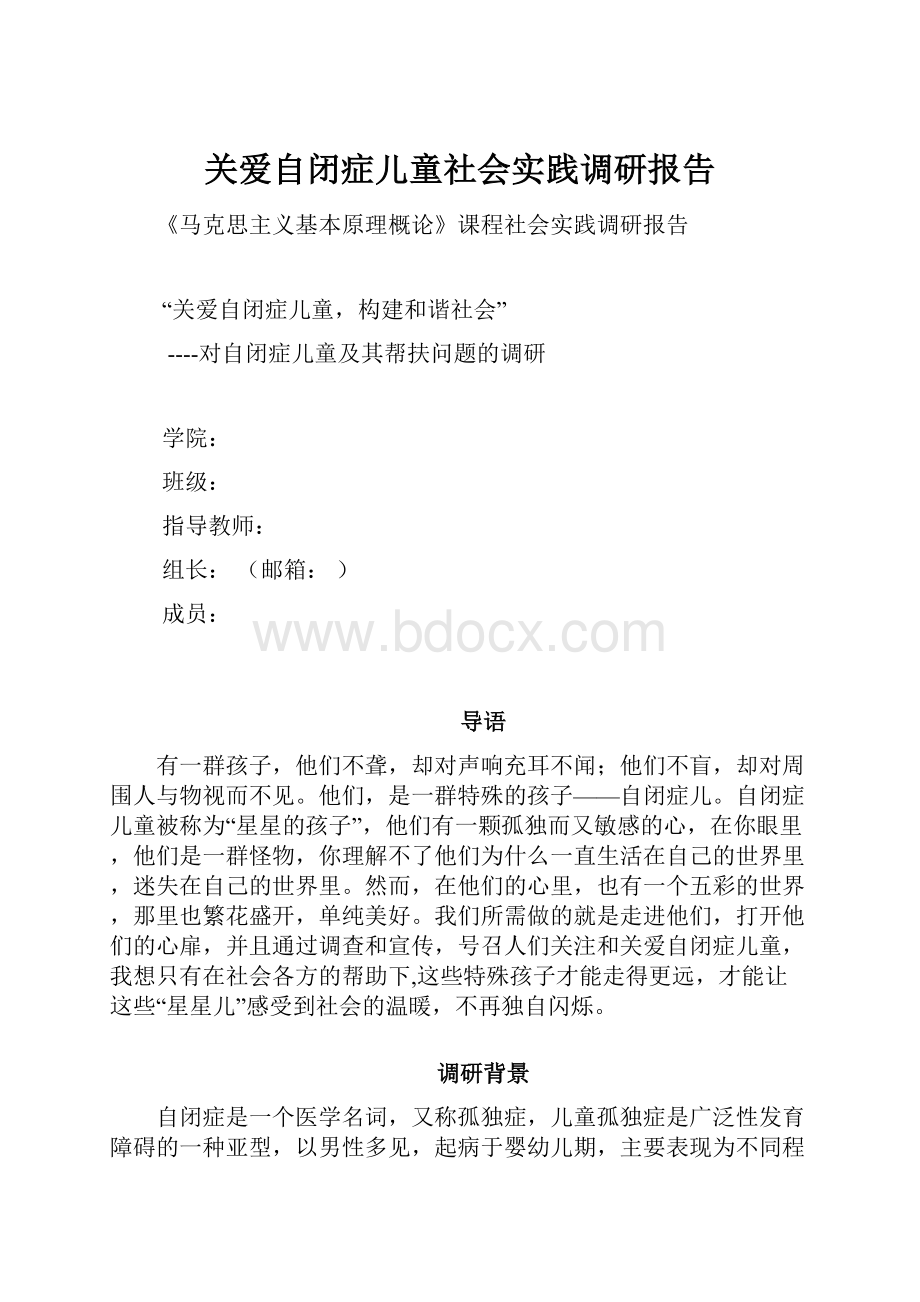 关爱自闭症儿童社会实践调研报告.docx_第1页