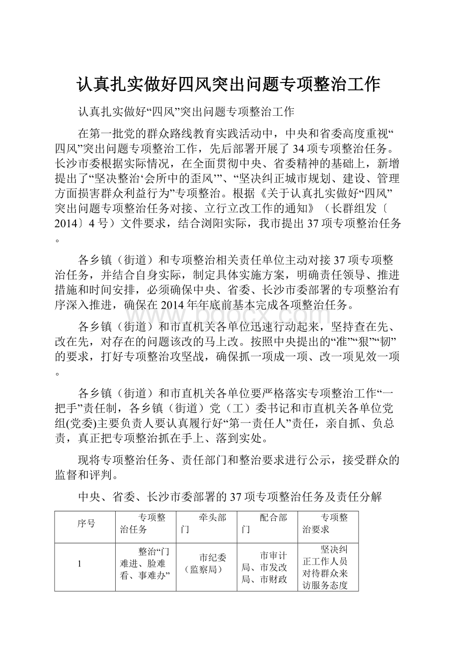 认真扎实做好四风突出问题专项整治工作.docx_第1页