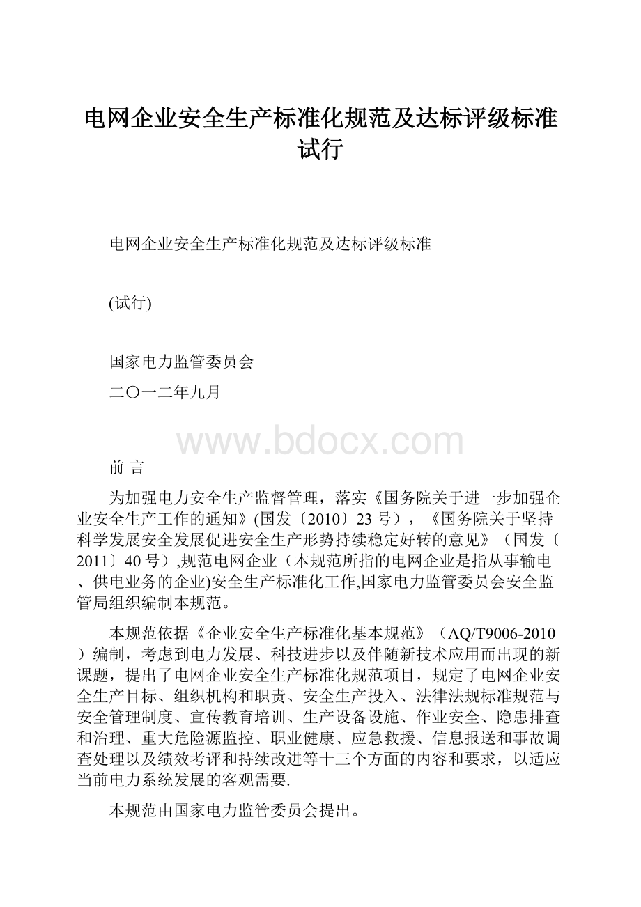 电网企业安全生产标准化规范及达标评级标准试行.docx_第1页