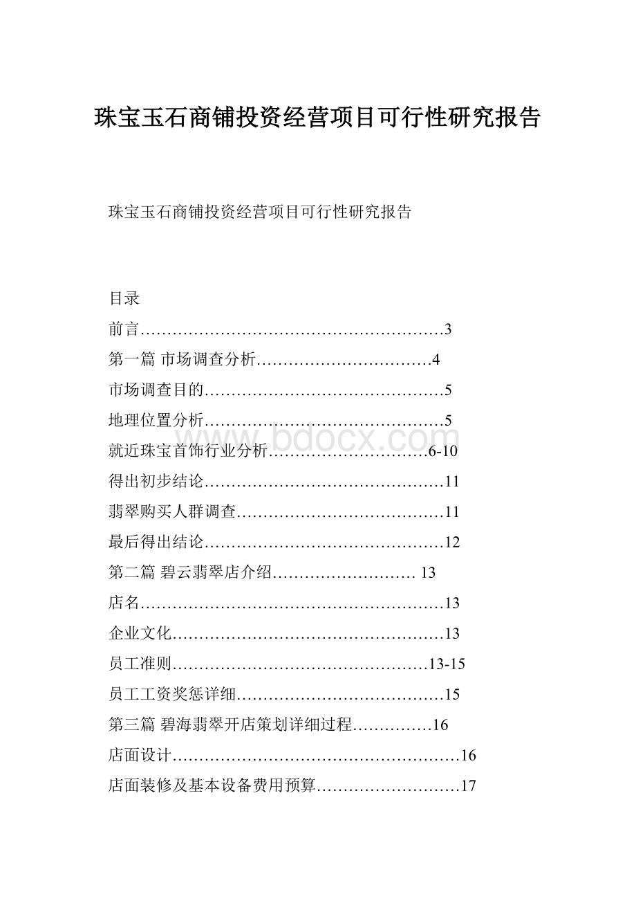 珠宝玉石商铺投资经营项目可行性研究报告.docx_第1页