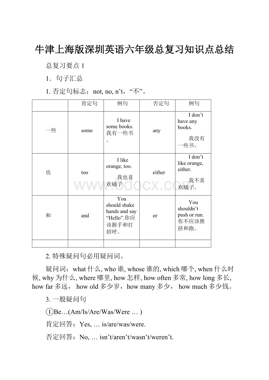 牛津上海版深圳英语六年级总复习知识点总结.docx