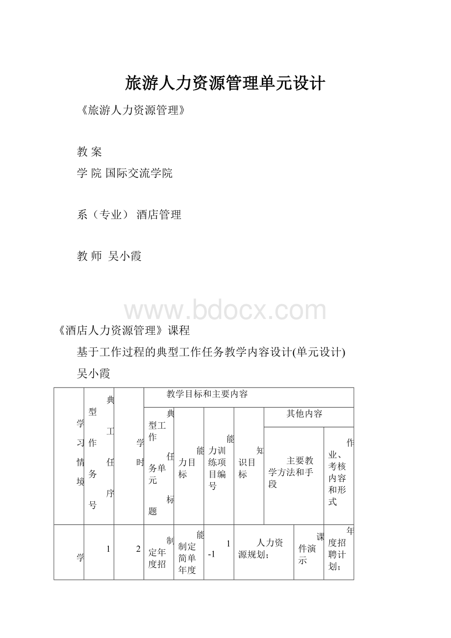 旅游人力资源管理单元设计.docx_第1页