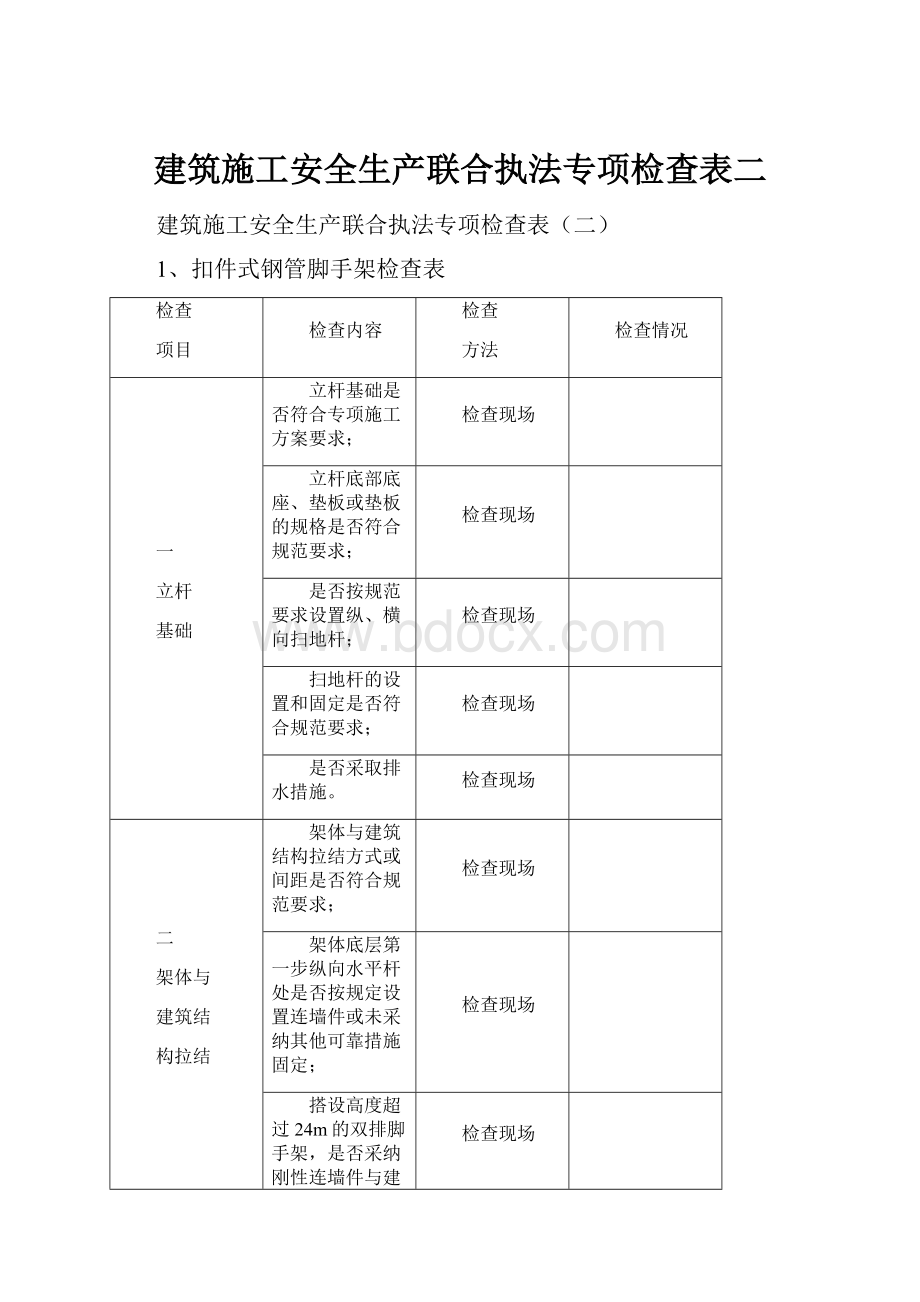 建筑施工安全生产联合执法专项检查表二.docx