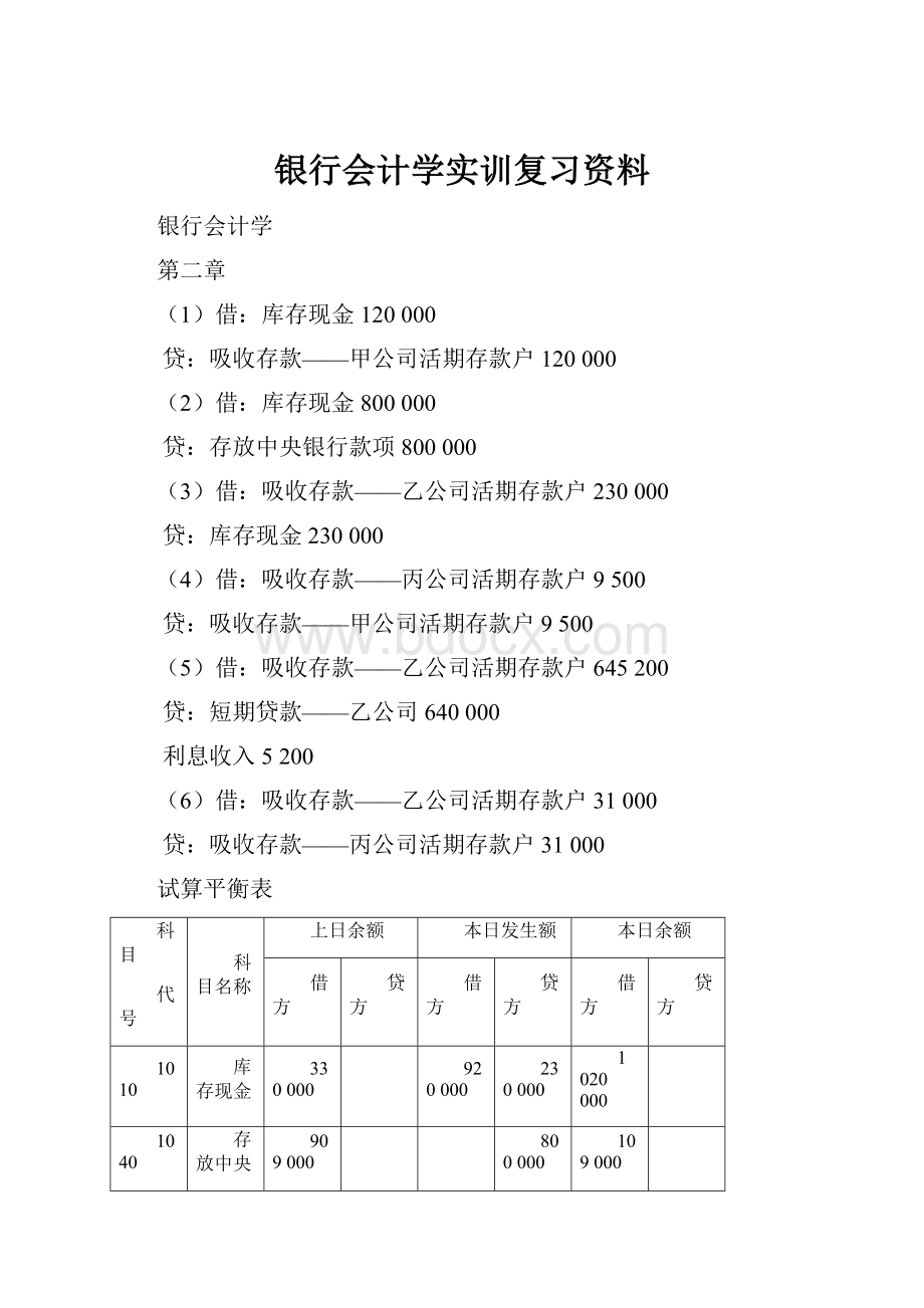 银行会计学实训复习资料.docx_第1页