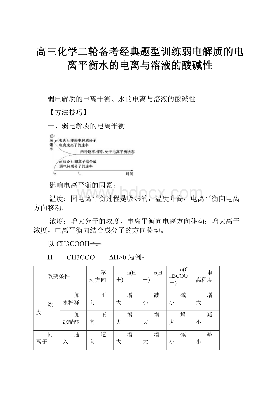 高三化学二轮备考经典题型训练弱电解质的电离平衡水的电离与溶液的酸碱性.docx_第1页