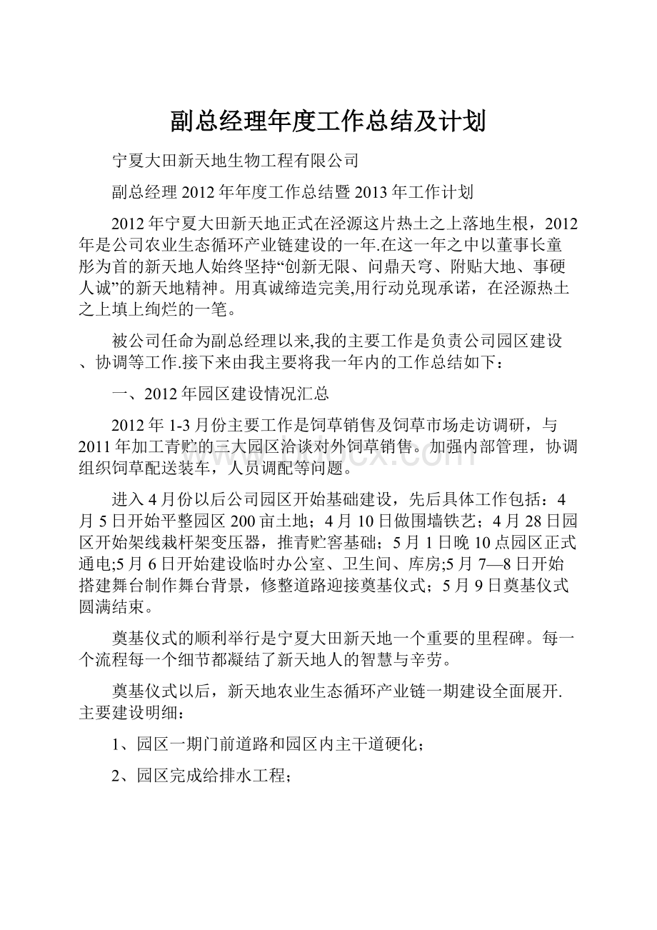 副总经理年度工作总结及计划.docx_第1页