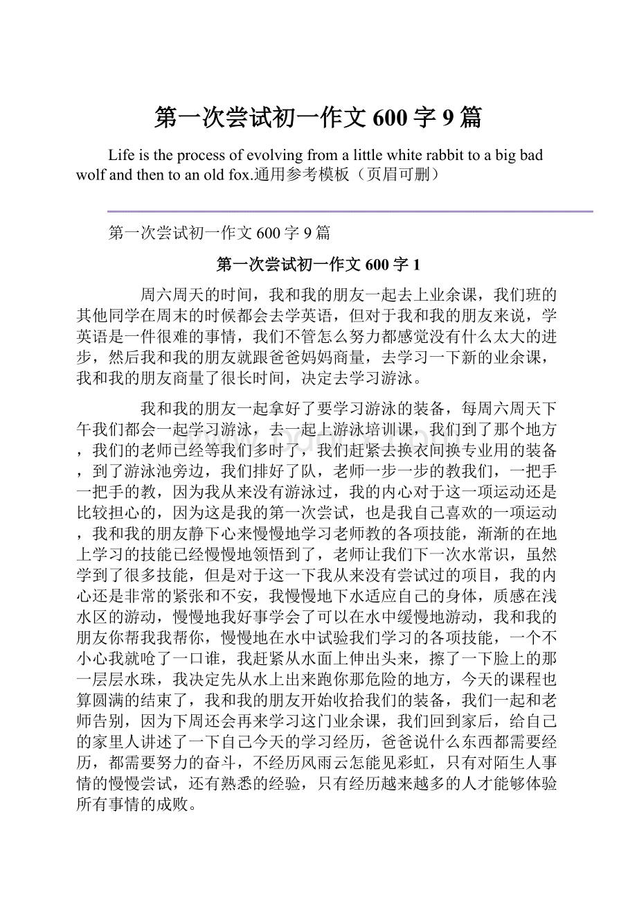 第一次尝试初一作文600字9篇.docx_第1页