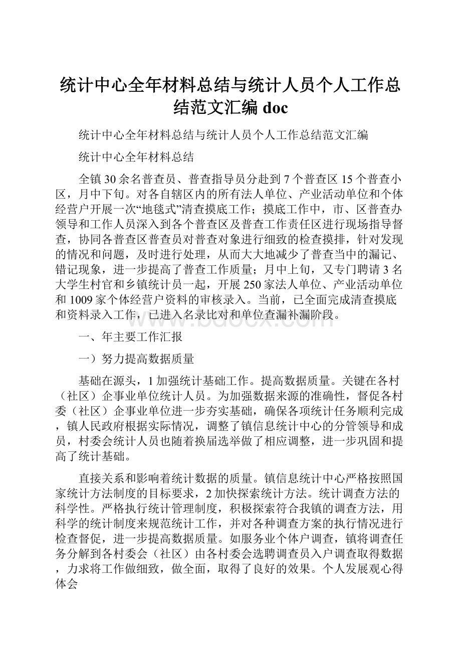 统计中心全年材料总结与统计人员个人工作总结范文汇编doc.docx