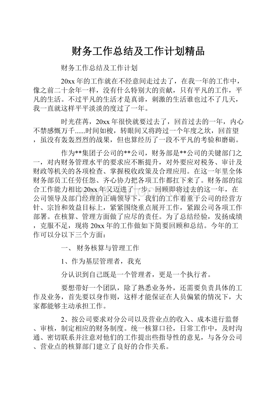 财务工作总结及工作计划精品.docx_第1页