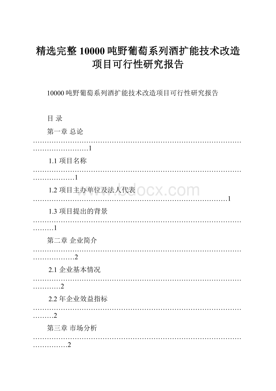 精选完整10000吨野葡萄系列酒扩能技术改造项目可行性研究报告.docx_第1页