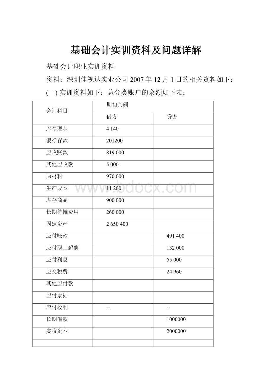 基础会计实训资料及问题详解.docx_第1页