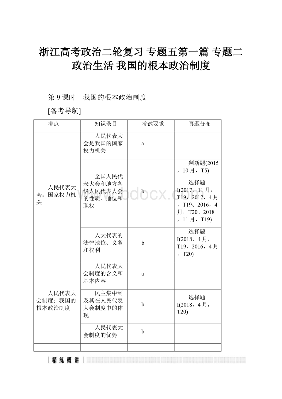 浙江高考政治二轮复习 专题五第一篇 专题二 政治生活 我国的根本政治制度.docx