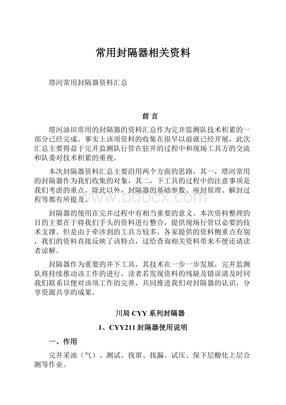 常用封隔器相关资料.docx