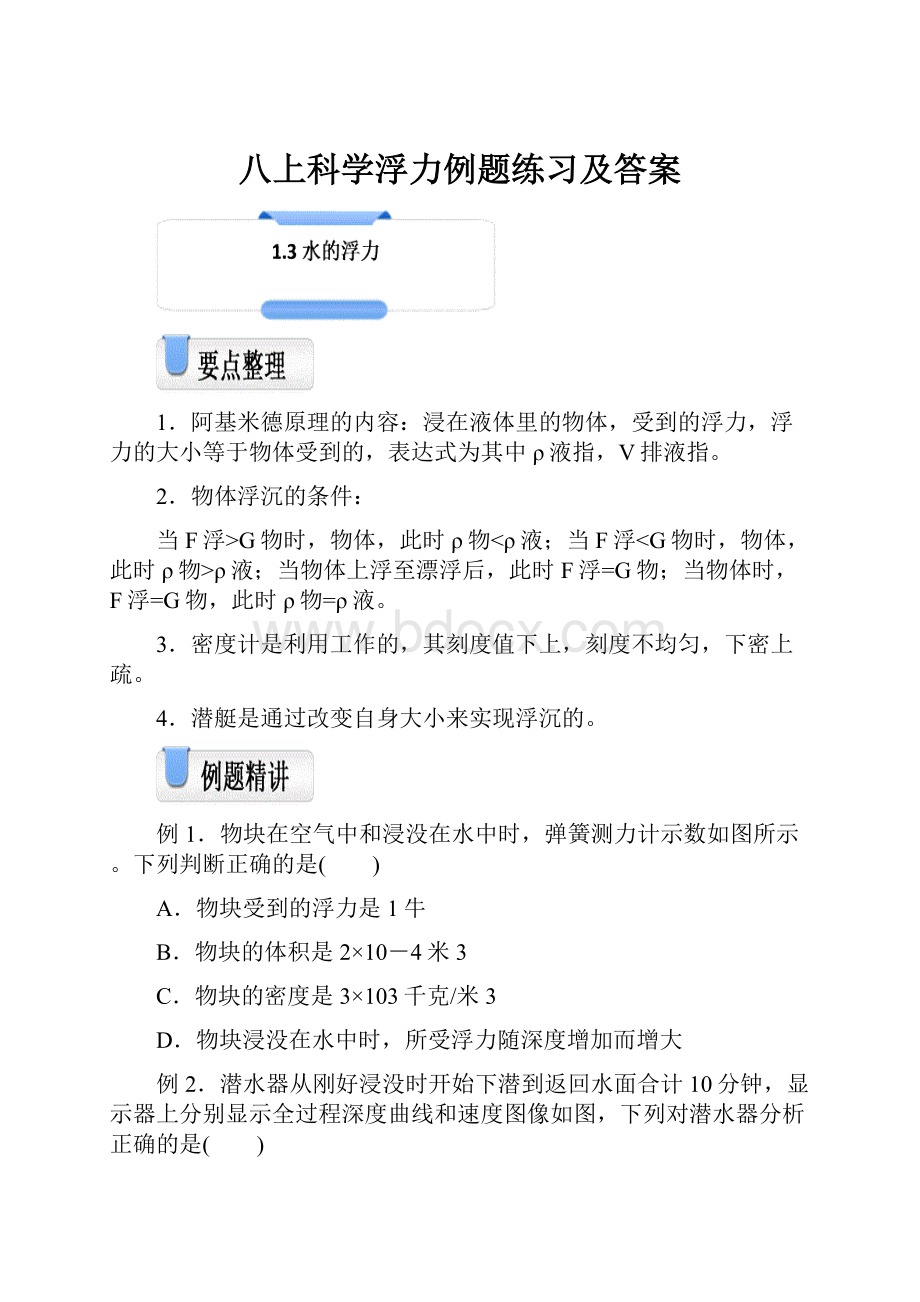 八上科学浮力例题练习及答案.docx_第1页