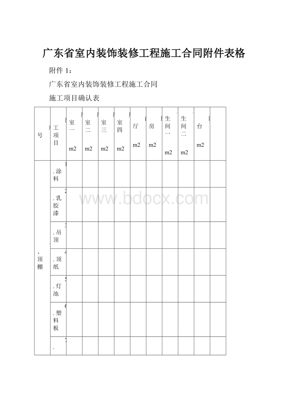 广东省室内装饰装修工程施工合同附件表格.docx