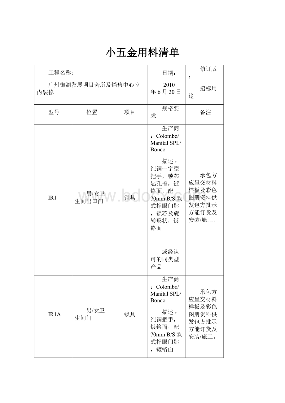 小五金用料清单.docx