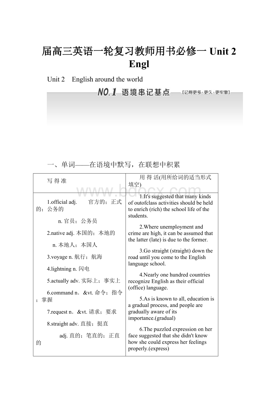 届高三英语一轮复习教师用书必修一 Unit 2 Engl.docx_第1页