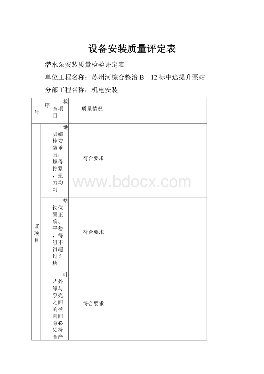 设备安装质量评定表.docx_第1页