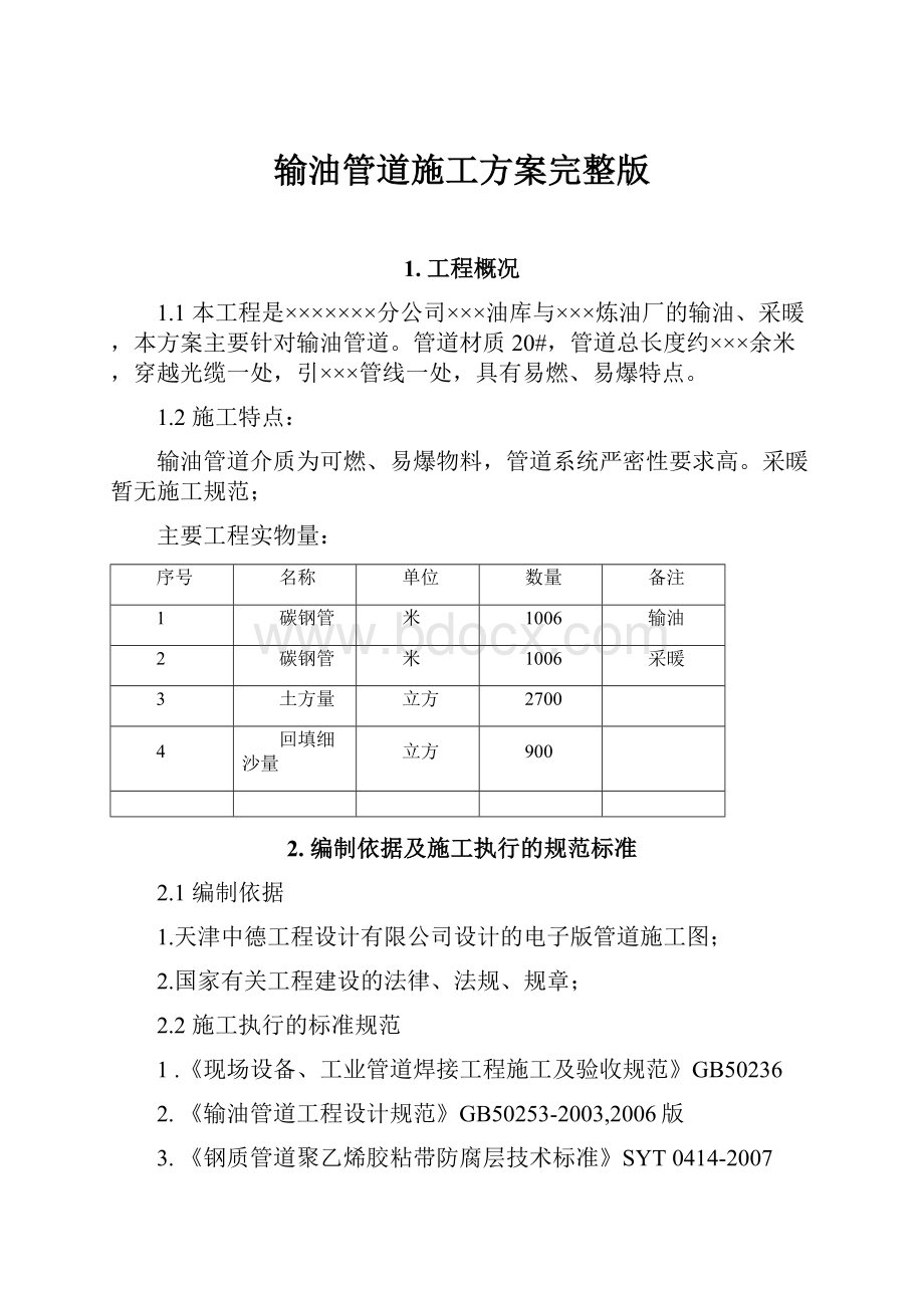 输油管道施工方案完整版.docx_第1页