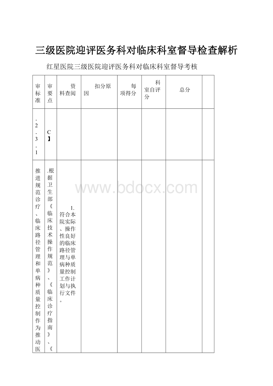 三级医院迎评医务科对临床科室督导检查解析.docx_第1页