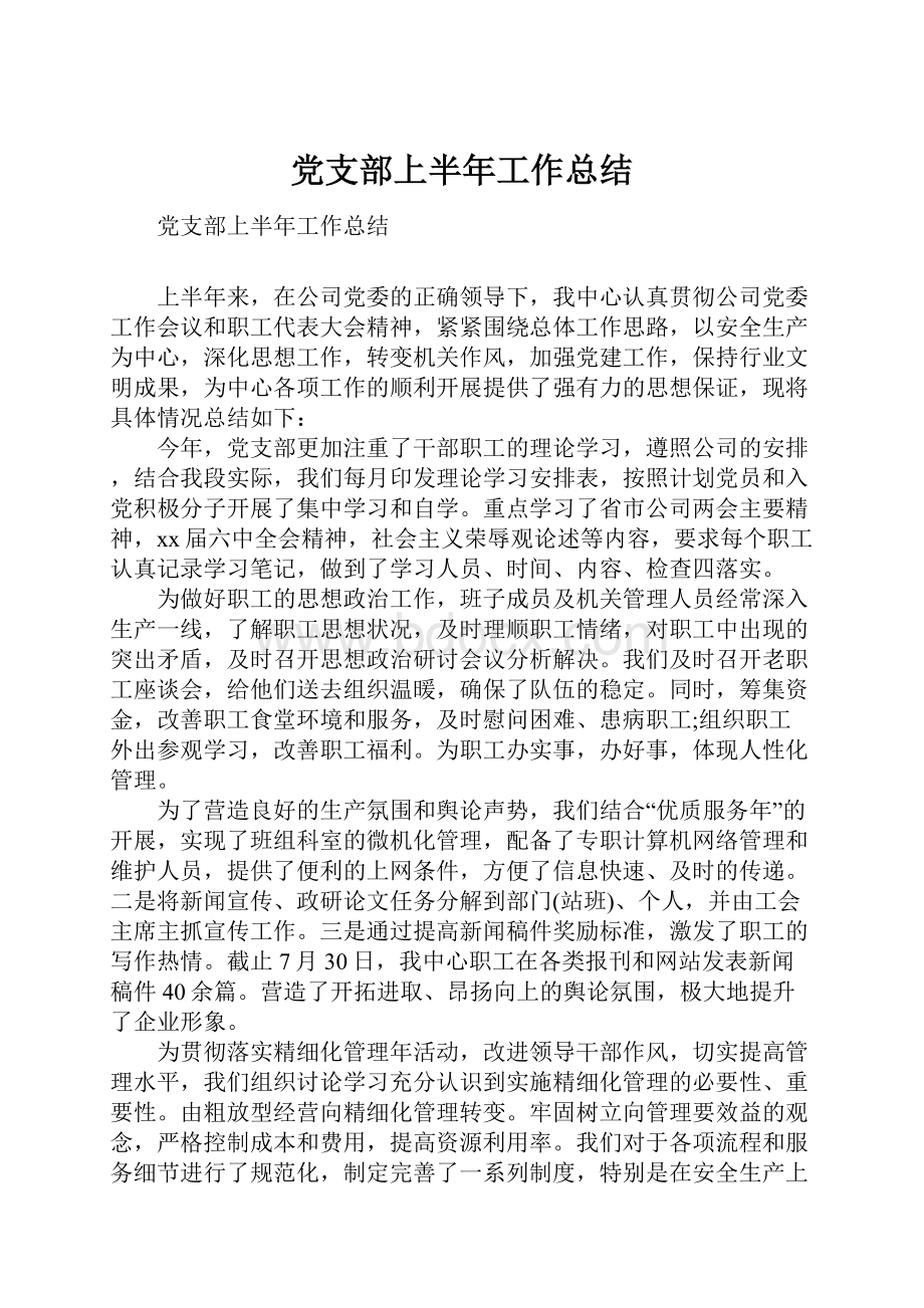 党支部上半年工作总结.docx_第1页