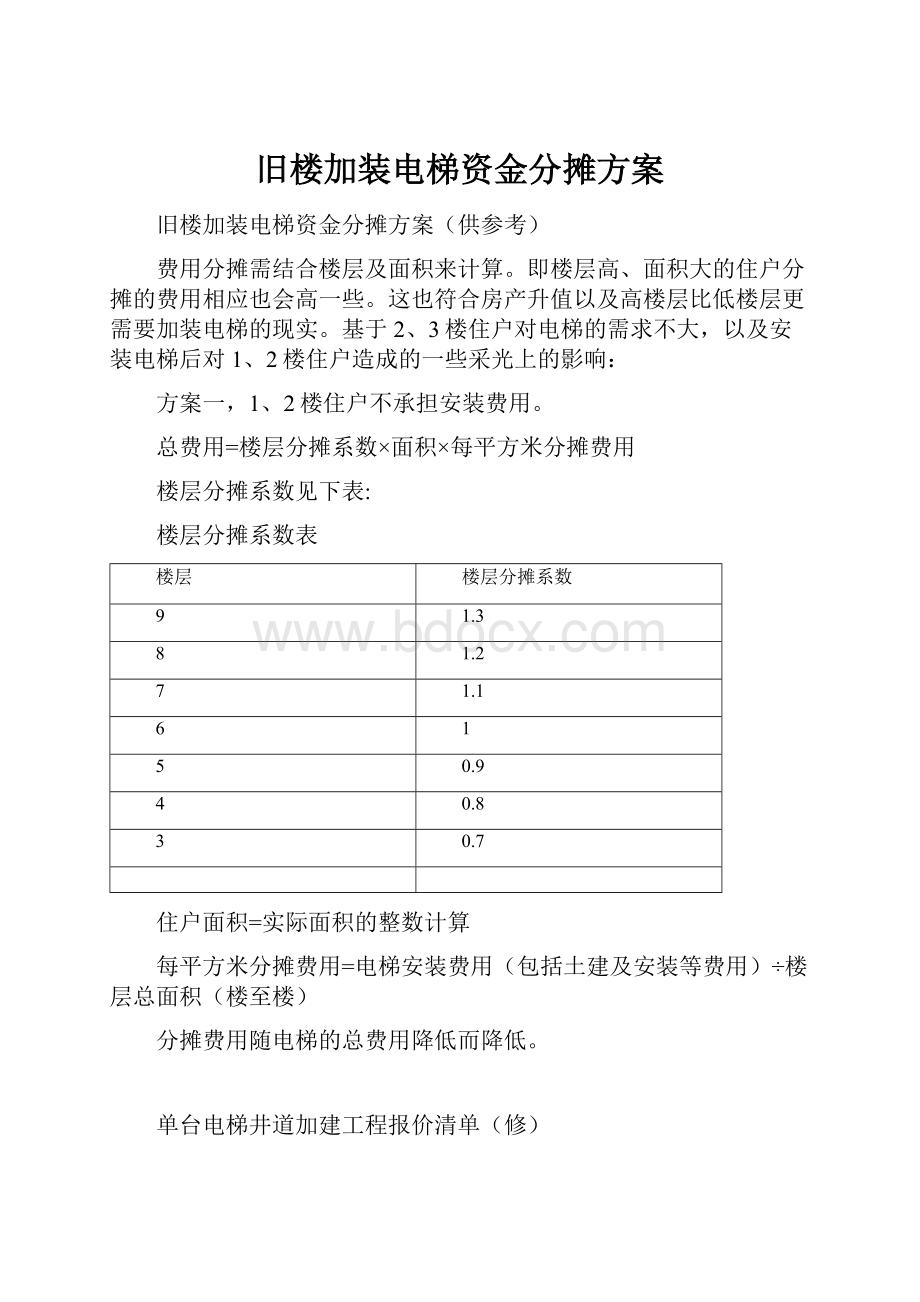 旧楼加装电梯资金分摊方案.docx_第1页