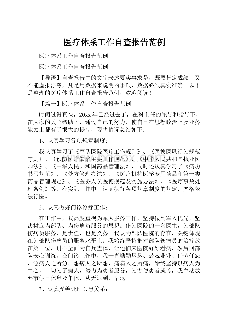 医疗体系工作自查报告范例.docx