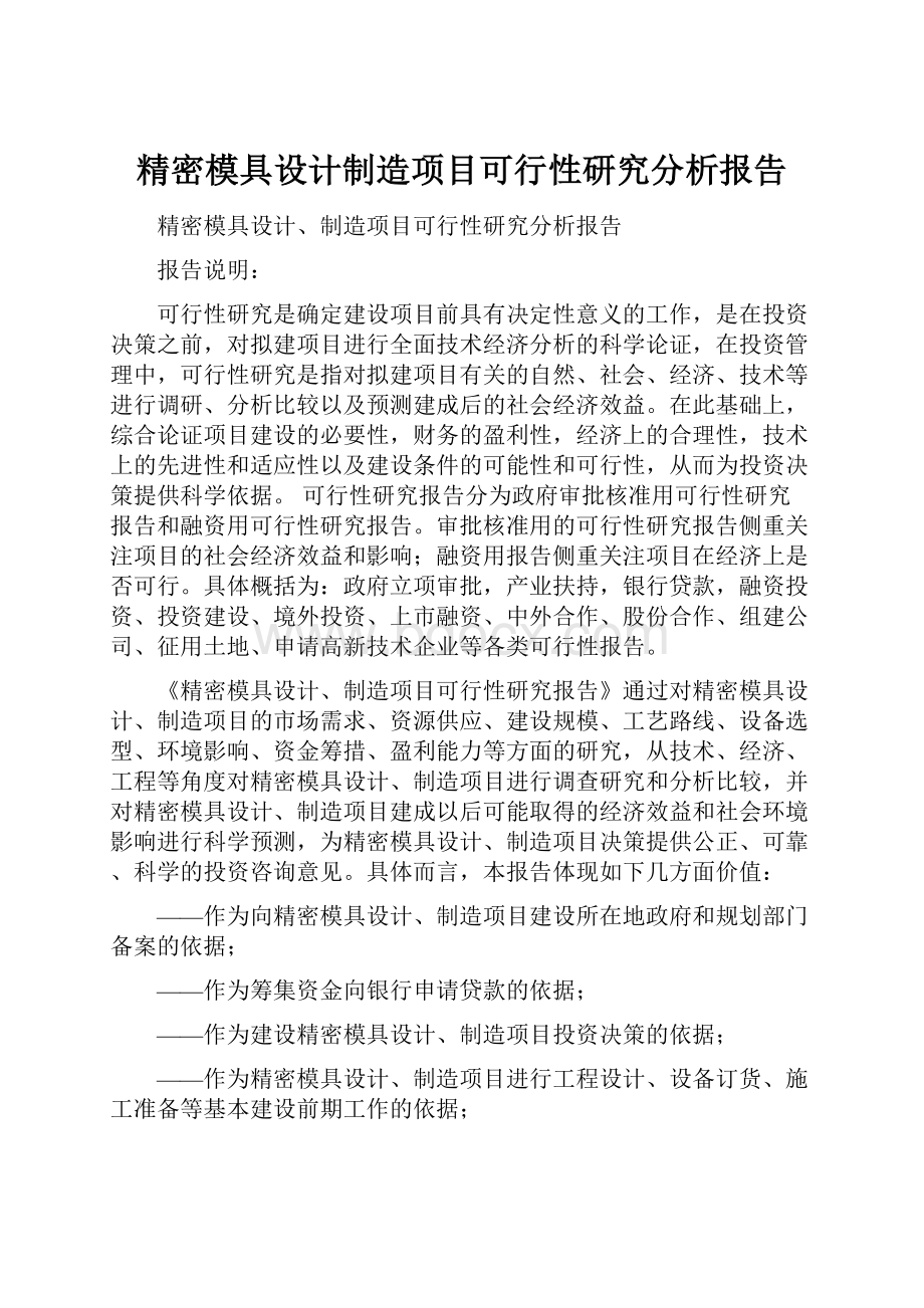 精密模具设计制造项目可行性研究分析报告.docx_第1页