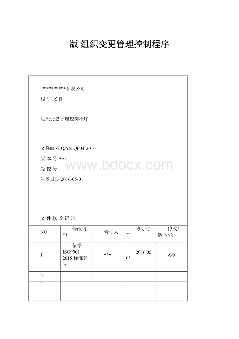 版 组织变更管理控制程序.docx_第1页