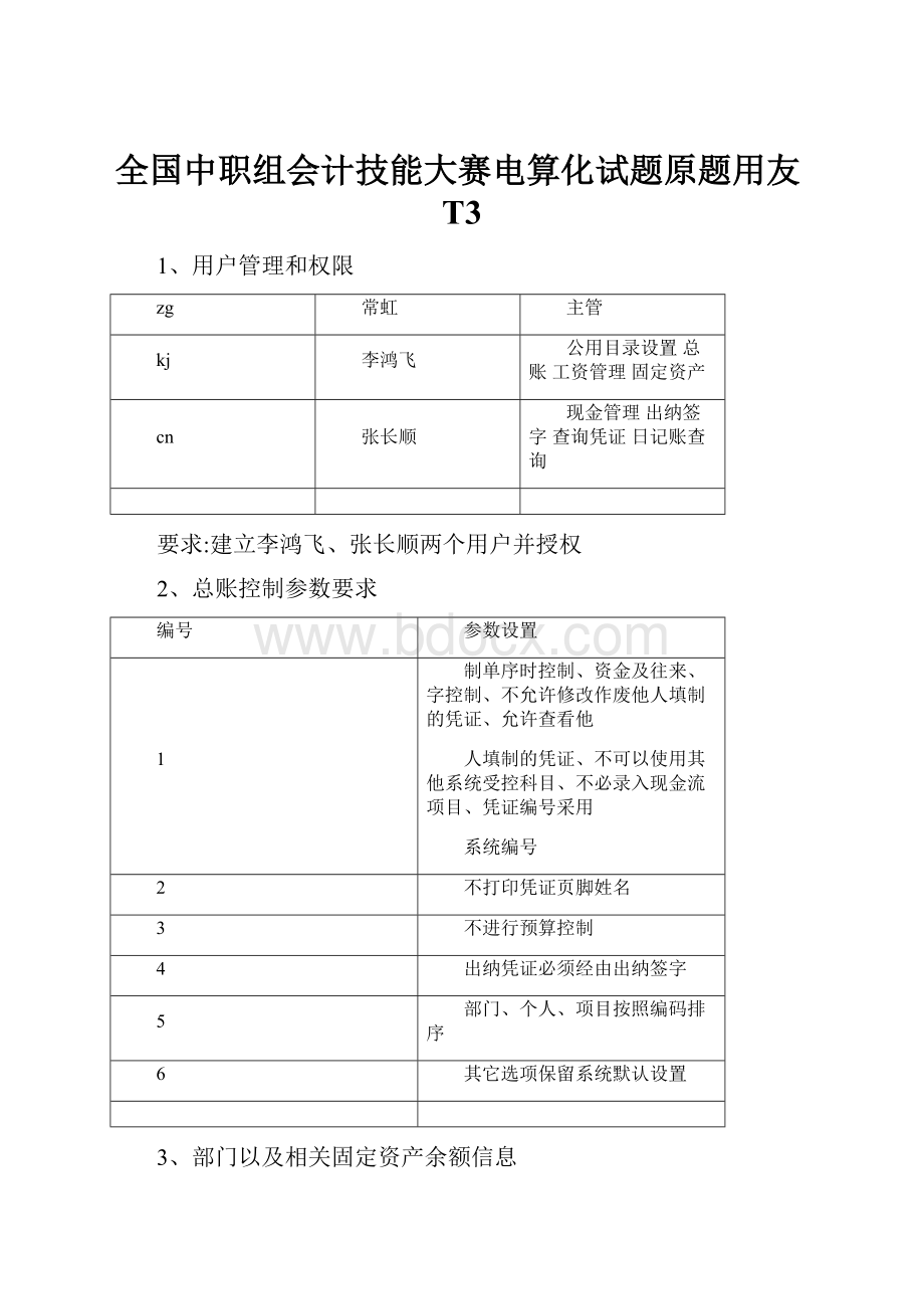 全国中职组会计技能大赛电算化试题原题用友T3.docx