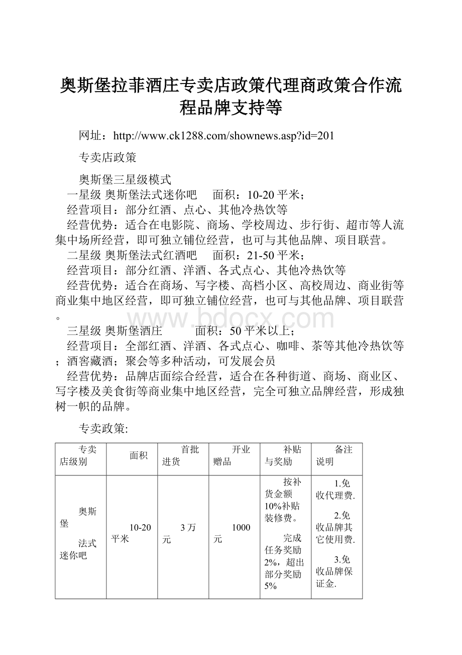 奥斯堡拉菲酒庄专卖店政策代理商政策合作流程品牌支持等.docx_第1页