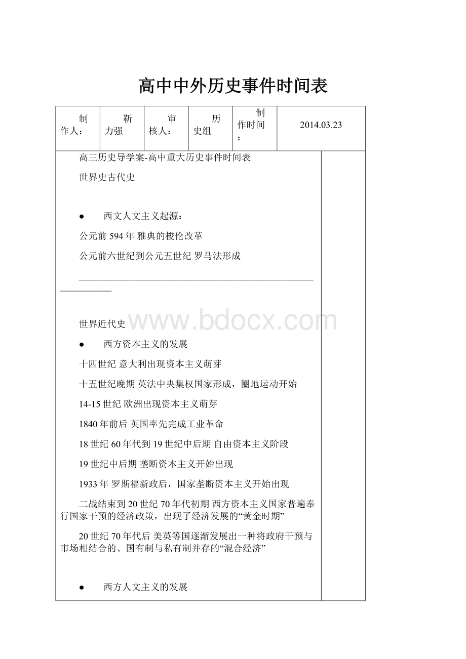 高中中外历史事件时间表.docx