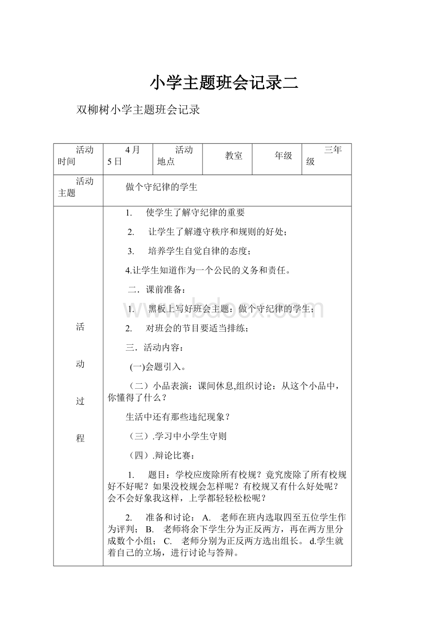 小学主题班会记录二.docx_第1页