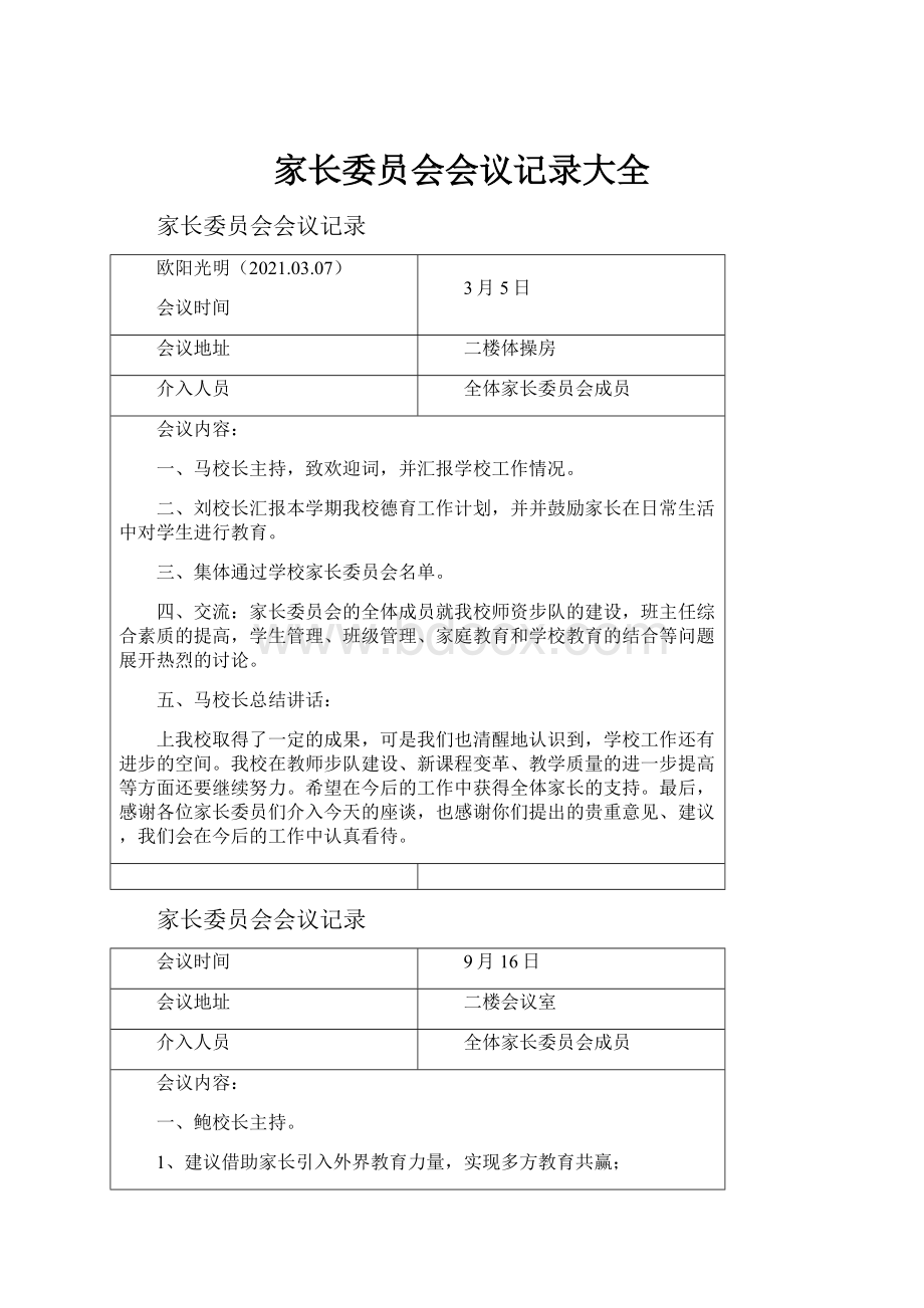 家长委员会会议记录大全.docx_第1页